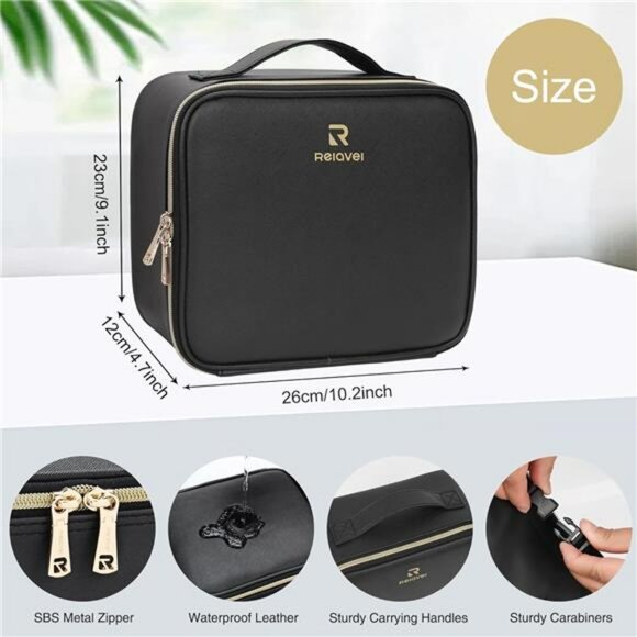 Travel makeup bag with LED mirror cosmetic case organizer with dividers black - Picture 5 of 7
